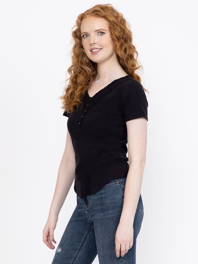 Women's Washed Ribbed Henley Tee Women's Washed Ribbed Henley Tee