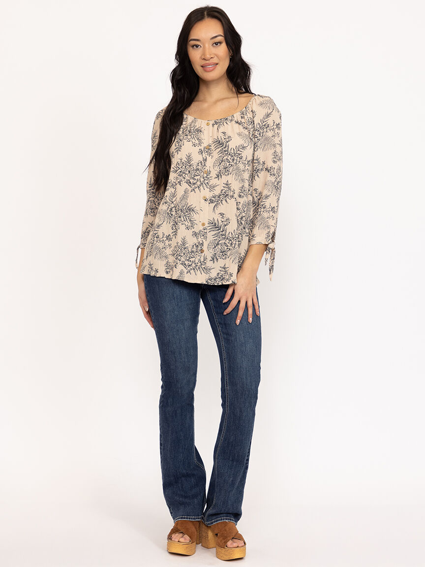 Women's Leaf Print Peasant Top