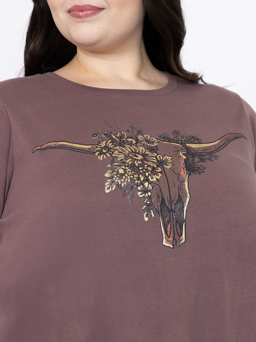 Women's Cow Skull Fringe Tee