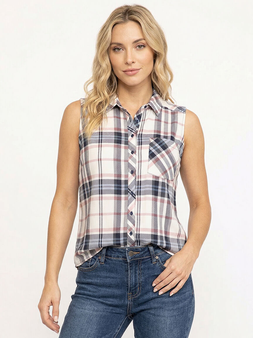 Women's Sleeveless Plaid Shirt