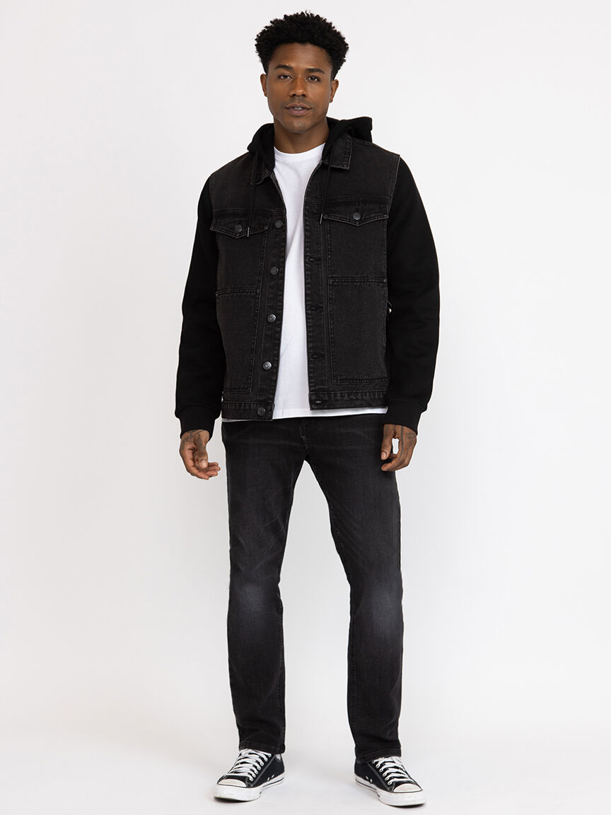 Denim Wool Jacket Mens Lined Winter Jacket With Fuax Fur And