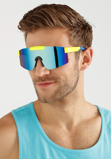 Men's Reflective Sport Shield Sunglasses, LIME