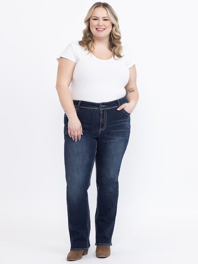 Women's Plus Dark Wash Contrast Thick Stitched Baby Boot Women's Plus Dark Wash Contrast Thick Stitched Baby Boot