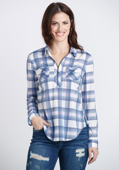 Women's Half Zip Knit Plaid Shirt Image 1