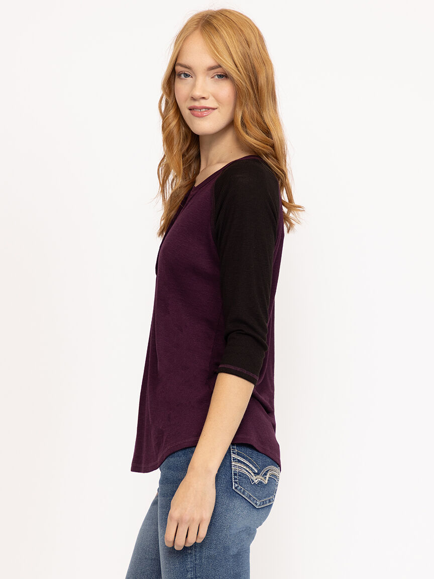 Women's Rib Baseball Henley Tee