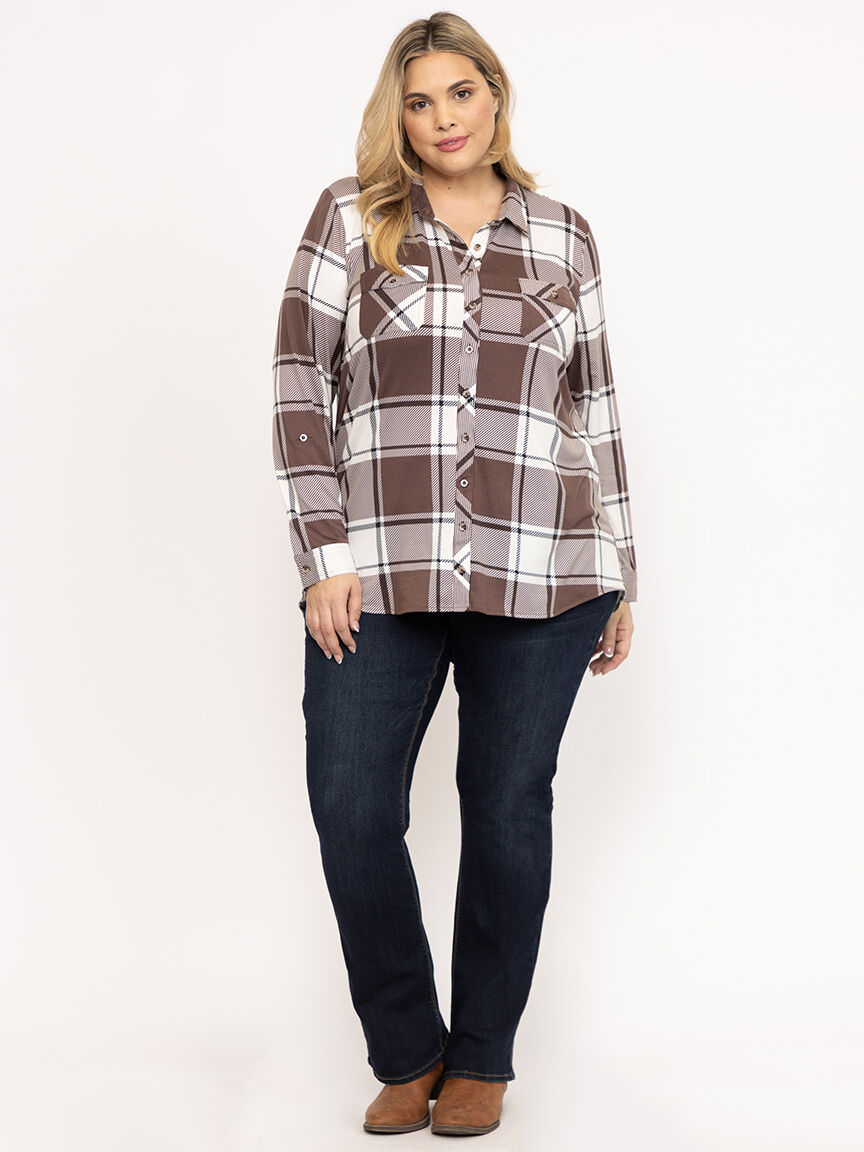 Women's Knit Plaid Shirt