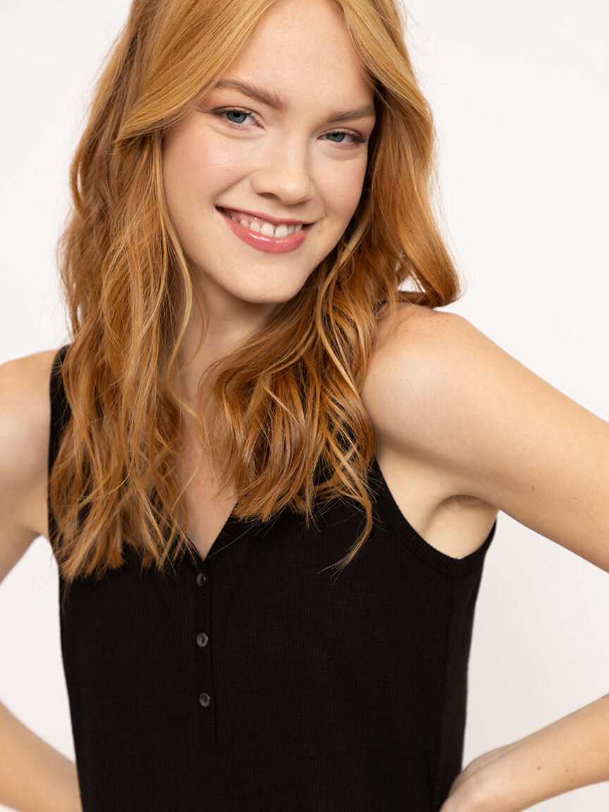 Women's Ribbed Henley Tank