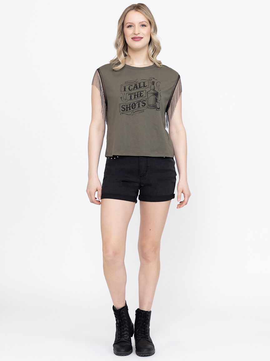 Women's Call The Shots Fringe Muscle Tee