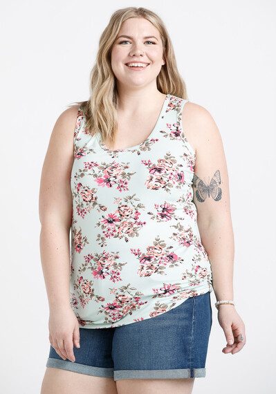 Women's Floral Side Ruched Tank Image 1