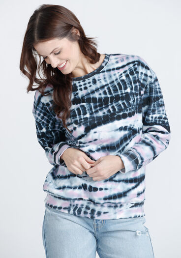 Women's Tie Dye Sweatshirt, CHARCOAL/PURPLE