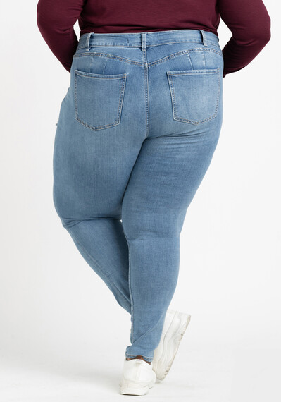 Women's Plus 2 Button Rip & Repair Skinny Jeans Image 4
