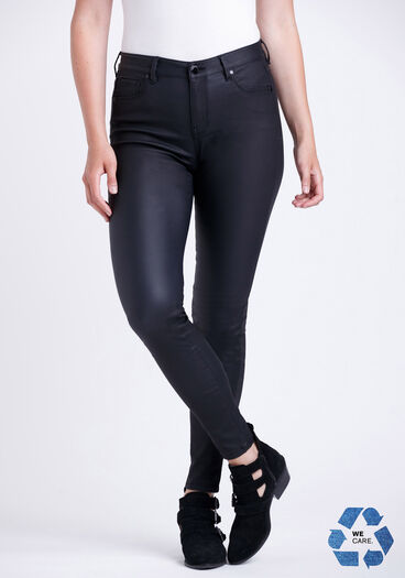 Women's Black Coated Skinny Jeans, BLACK