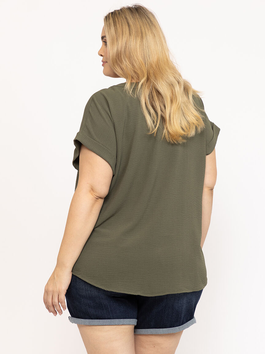 Women's Solid Button Front Top