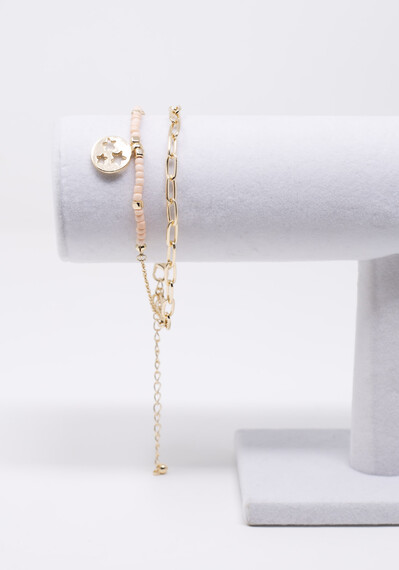 Women's Peach Bead Gold Chain Anklet Image 5