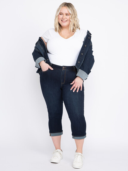 Women's Plus 2 Button Cuffed Jean Capri Women's Plus 2 Button Cuffed Jean Capri Image 1