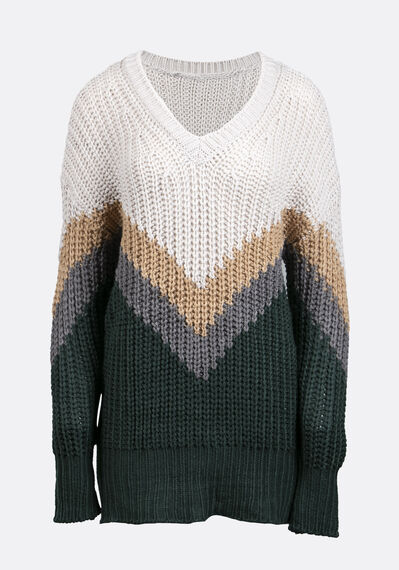 Women's Chevron Colour Blocked Sweater Image 4