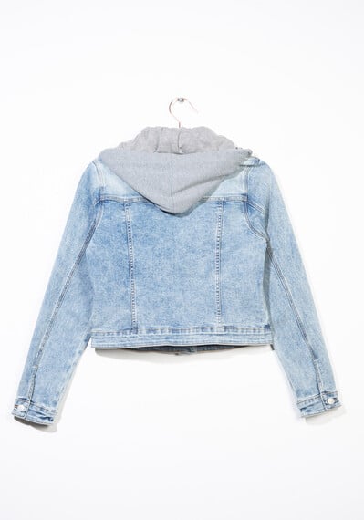 Women's Knit Hooded Denim Jacket Image 6