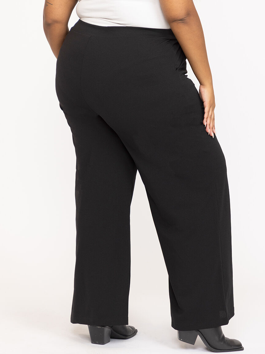Women's  Black Pull-on Crepe Wide Leg Pant