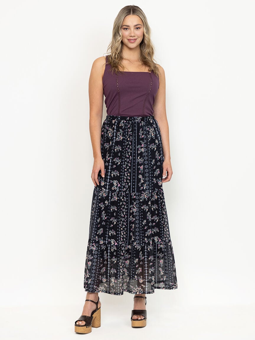 Women's Floral Mesh Maxi Skirt