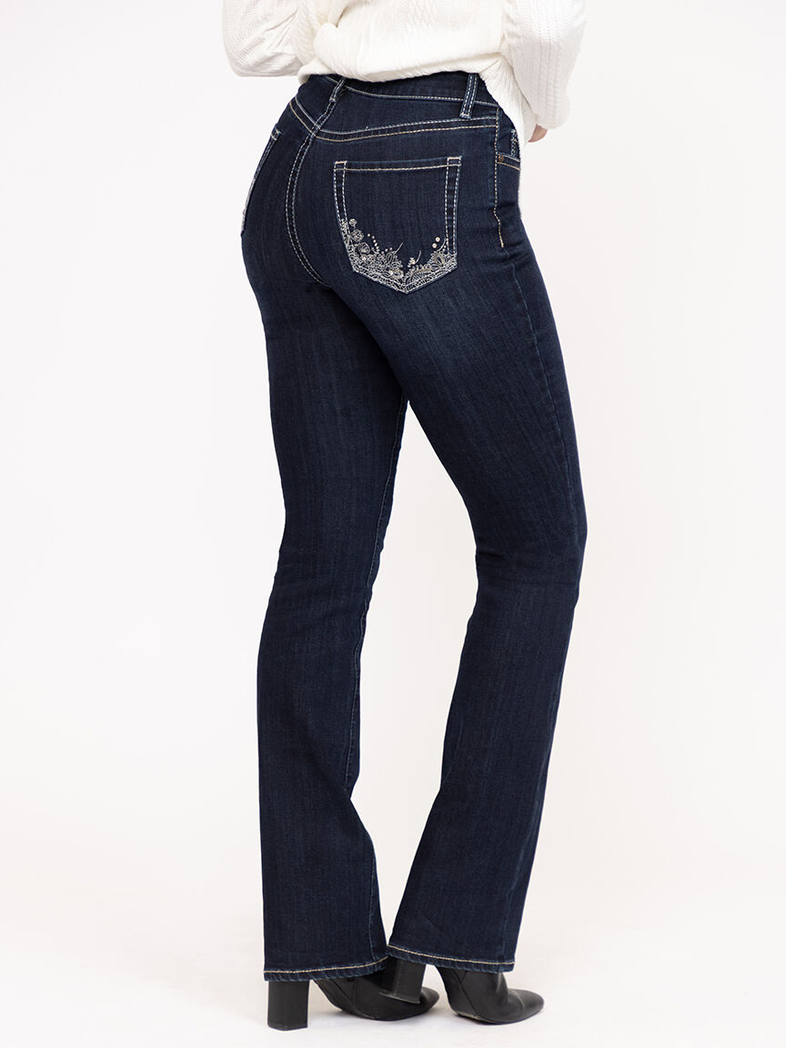 Women's Dark Wash Embellished Baby Boot Jeans