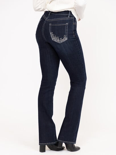Women's Dark Wash Embellished Baby Boot Jeans Women's Dark Wash Embellished Baby Boot Jeans