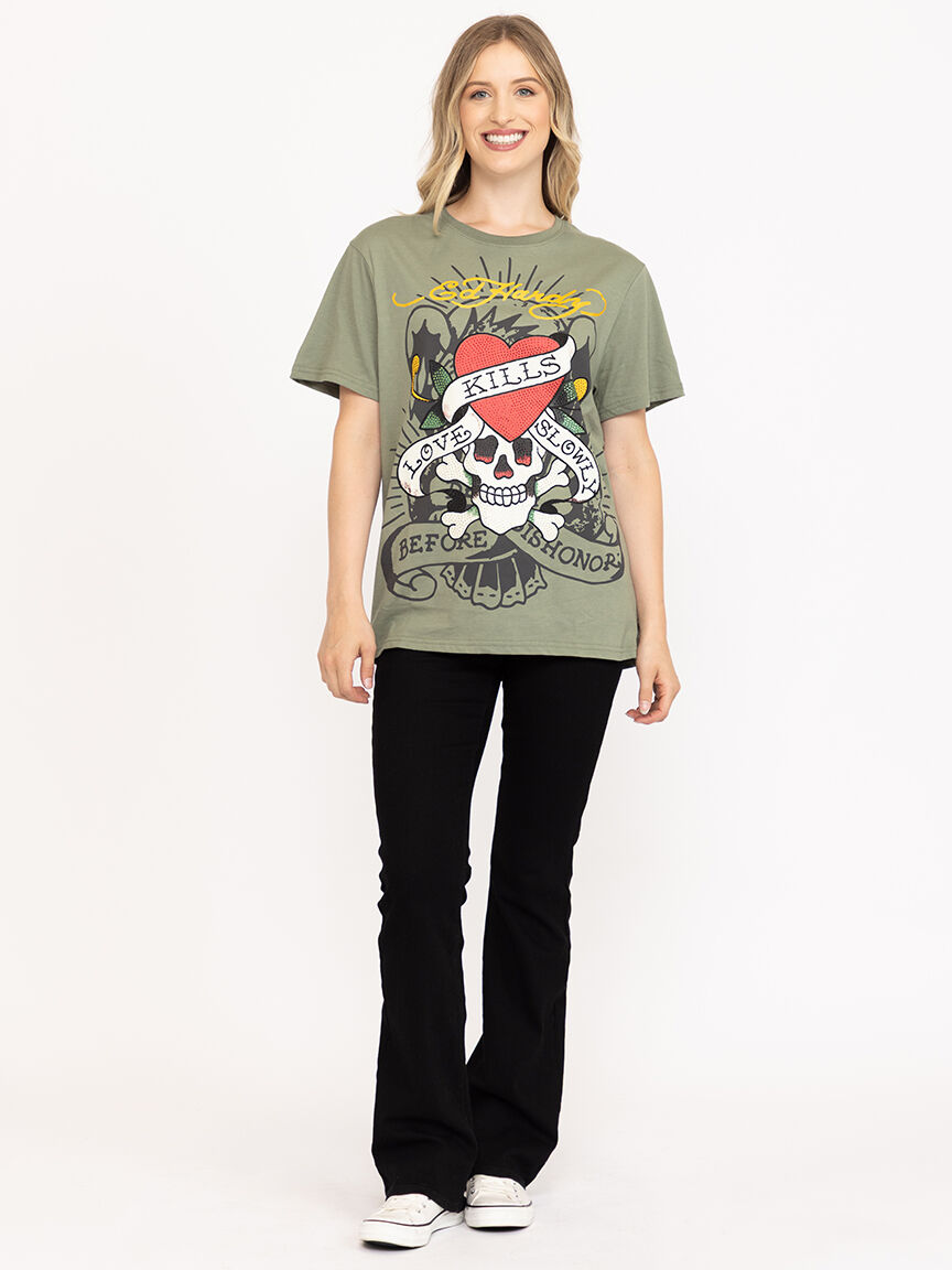 Women's Rhinestone Skull Tee