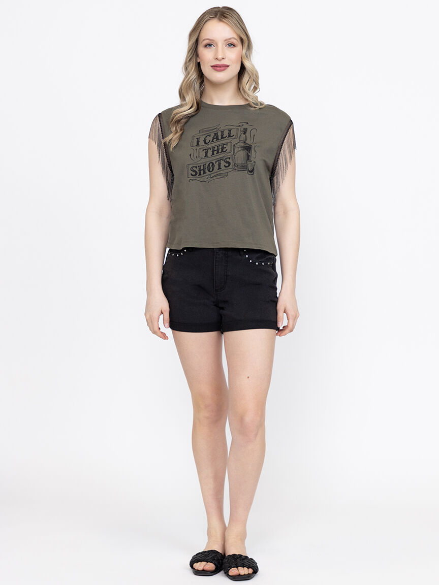 Women's Call The Shots Fringe Muscle Tee