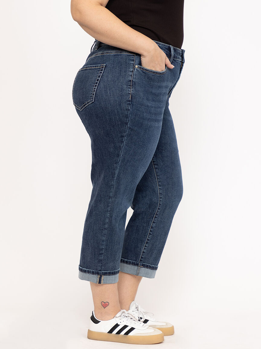 Women's Plus Medium Dark Wash Cuffed Girlfriend Jeans