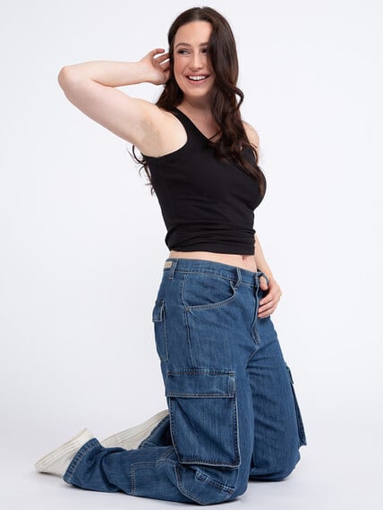 Women's Vintage Low Waist Side Cargo Pocket Jeans Image 1