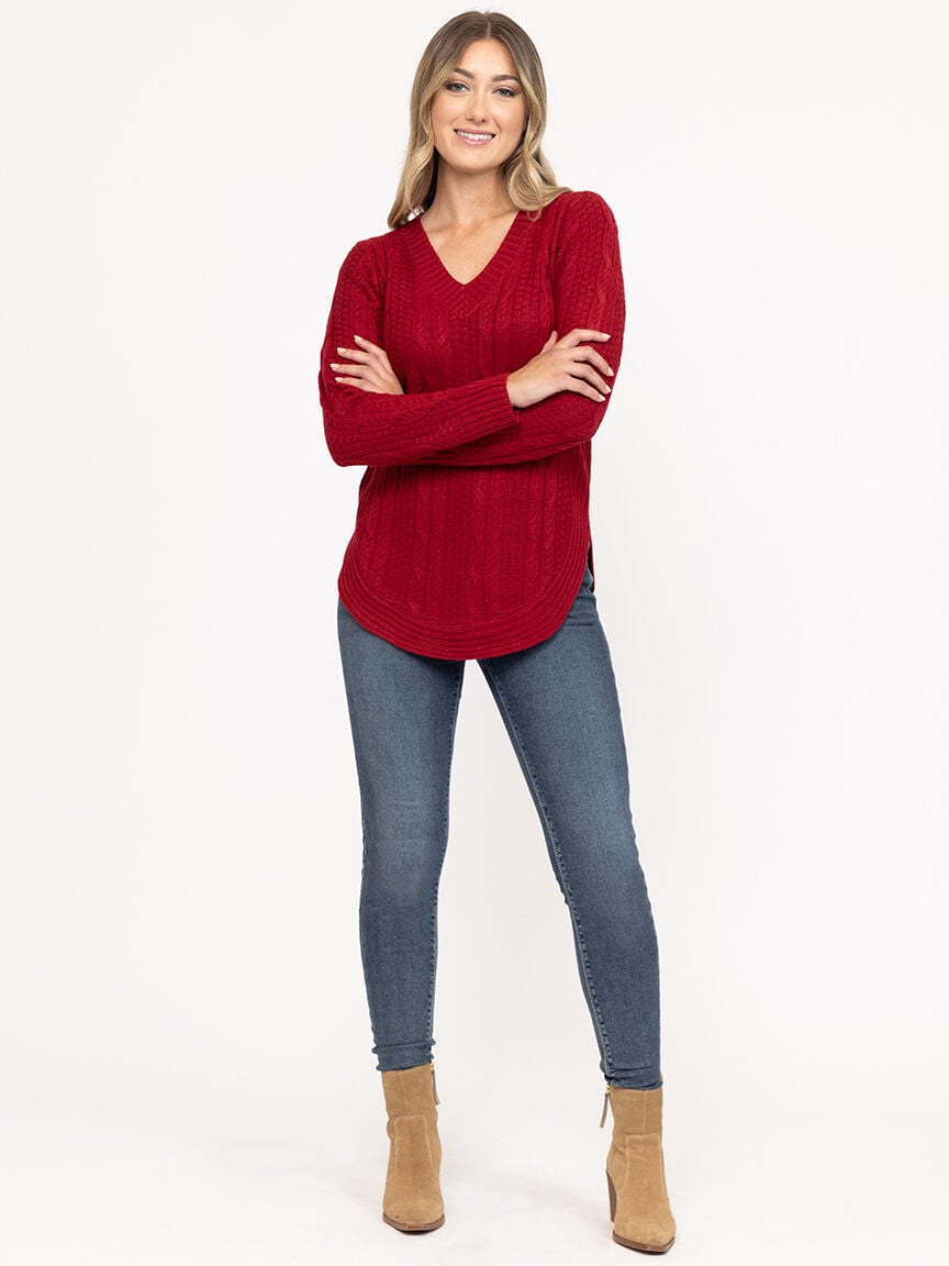 Women's V Neck Cable Tunic
