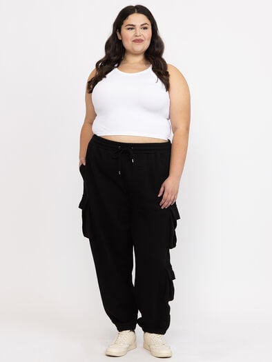 Women's Fleece Cargo Jogger, BLACK Women's Fleece Cargo Jogger, BLACK