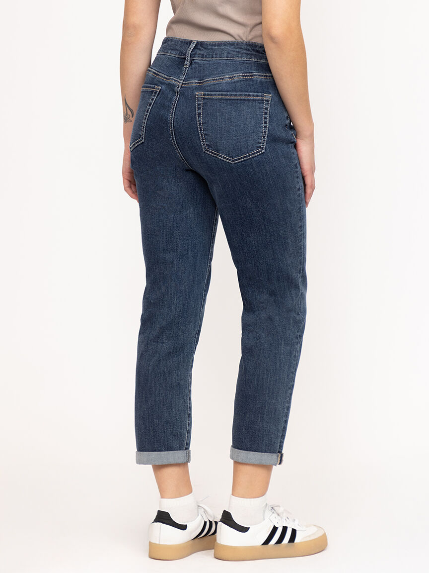 Women's Medium Dark Wash Cuffed Girlfriend Jeans