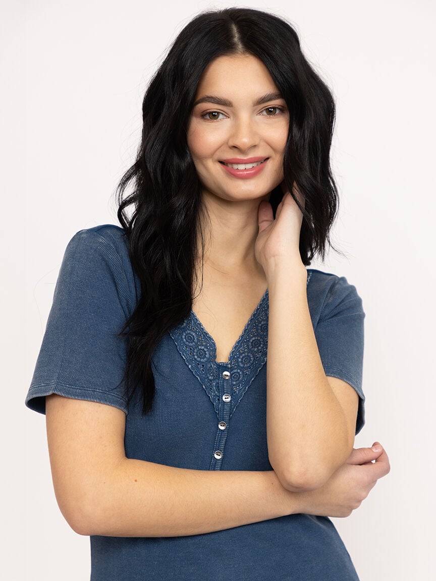 Women's Washed Rib Henley Tee