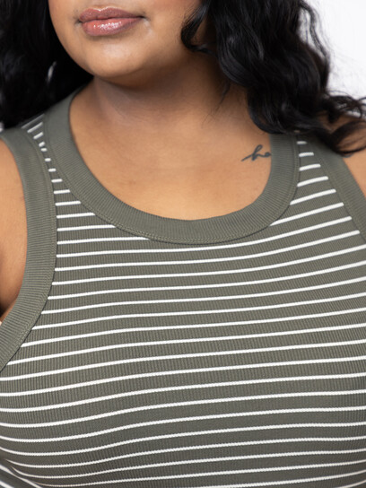 Women's Stripe Rib Crew Neck Tank Women's Stripe Rib Crew Neck Tank