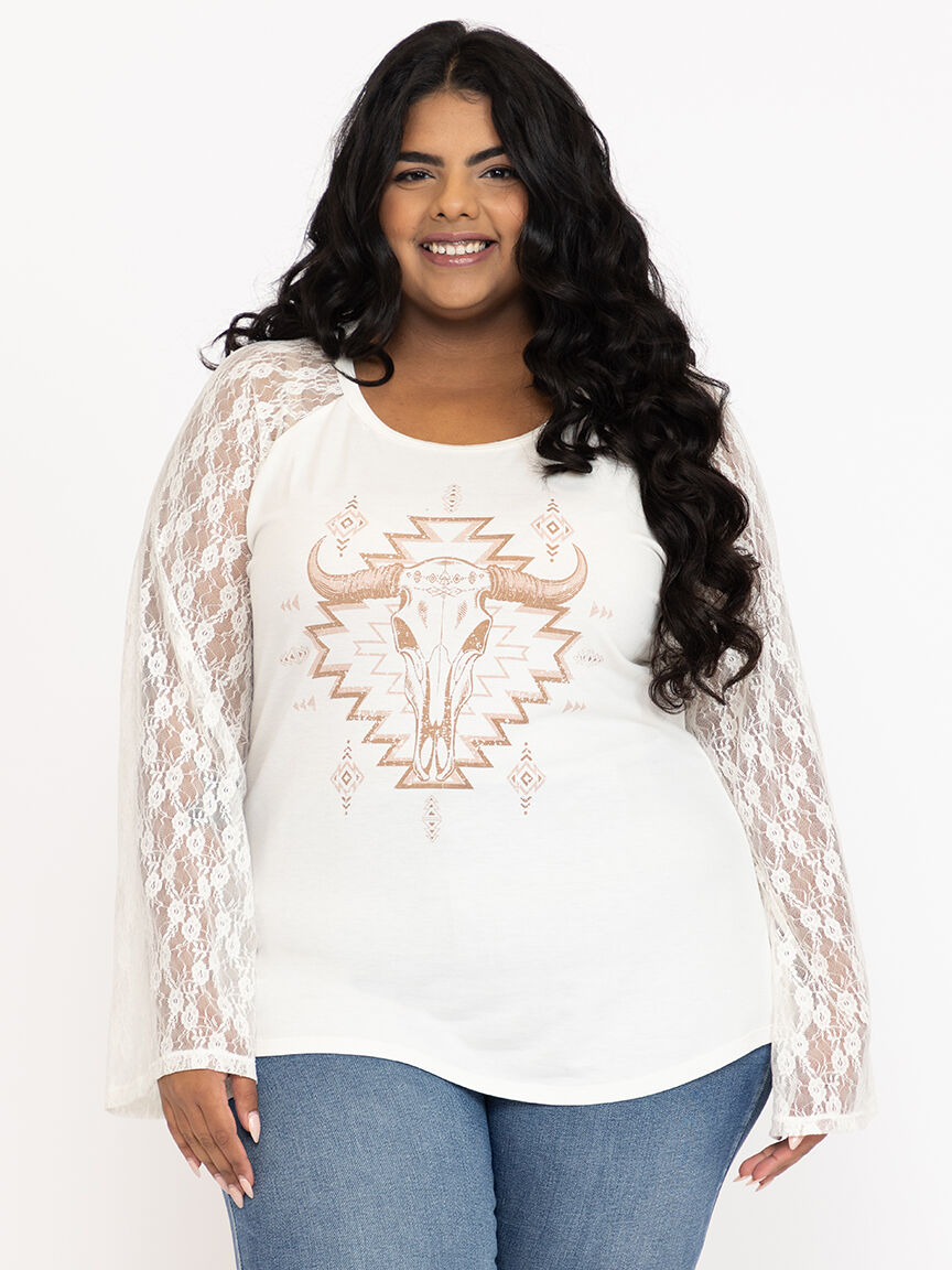 Women's Cow Skull Baseball Tee