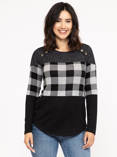 Women's Plaid Colour Block Top Women's Plaid Colour Block Top