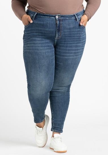 Women's Plus Medium Wash 2 Tone Stitch Skinny Jeans Women's Plus Medium Wash 2 Tone Stitch Skinny Jeans
