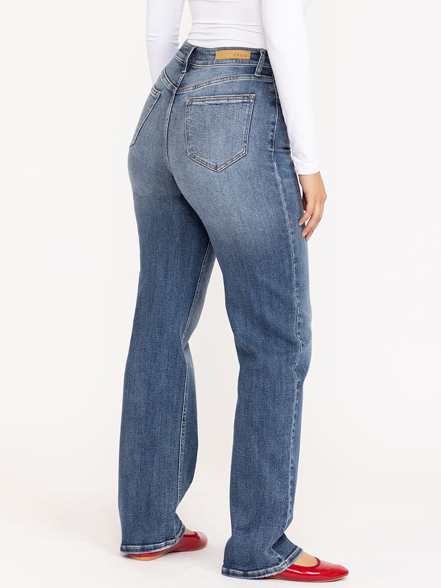 Women's Dark Wash Super High Rise Crossover Waist Dad Jeans
