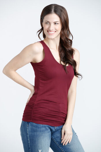 Women's Scoop Neck Side Ruched Tank, SANGRIA