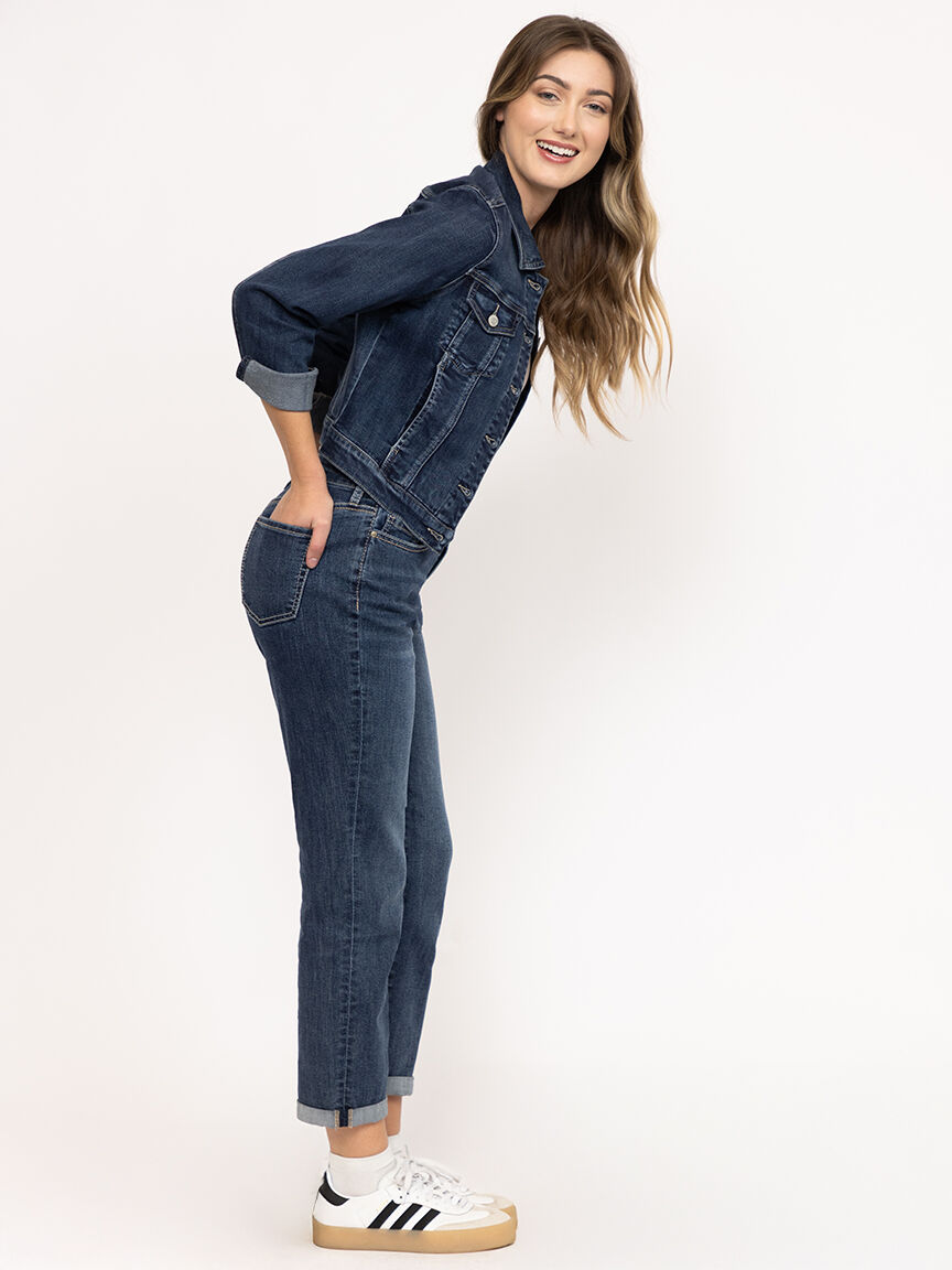 Women's Medium Dark Wash Cuffed Girlfriend Jeans