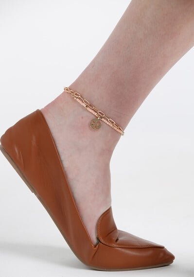 Women's Peach Bead Gold Chain Anklet Image 3