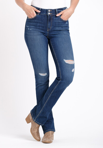 Women's 2 Button Destroyed Baby Boot Jeans Image 1