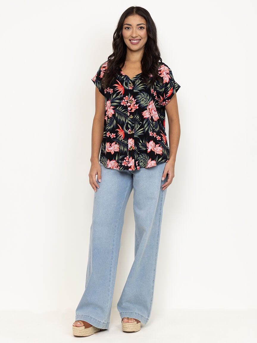 Women's Tropical Button Front Top