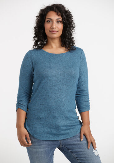 Women's Textured Side Button Top, TEAL