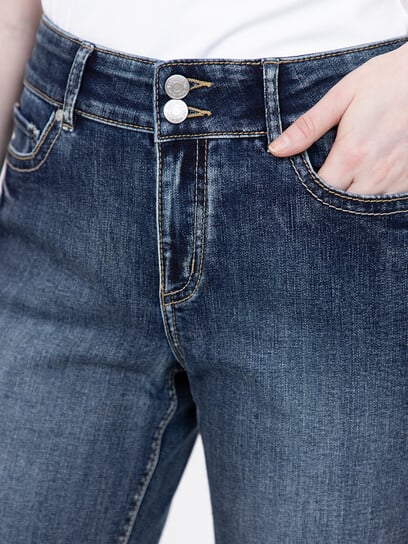 Women's 2 Button Medium Dark Wash Bermuda Short Women's 2 Button Medium Dark Wash Bermuda Short