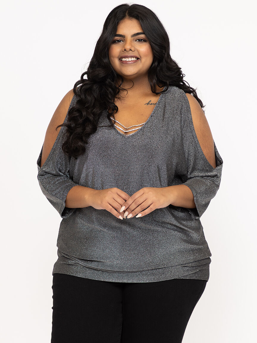Women's Shimmer Split Sleeve Top