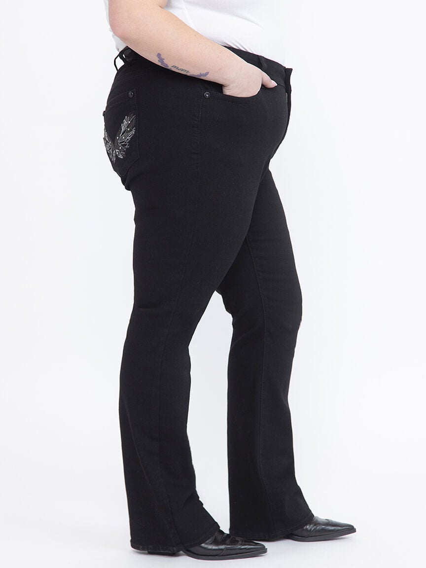 Women's Plus Embellished Back Pocket Black Baby Boot Jeans