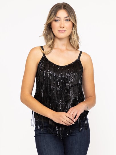 Women's Sequin Fringe Strappy Tank Top Women's Sequin Fringe Strappy Tank Top