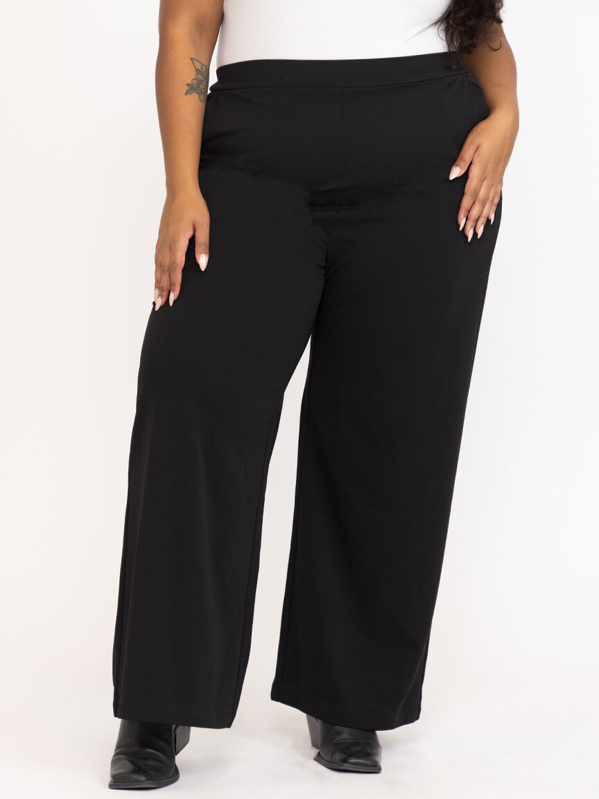 Women's  Black Pull-on Crepe Wide Leg Pant