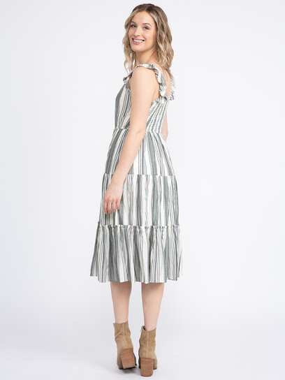 Women's Stripe Tiered Midi Dress